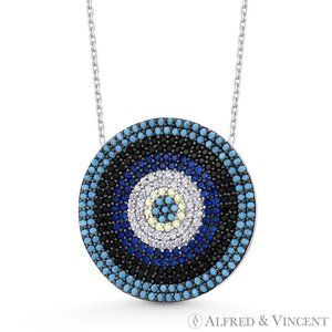 Evil Eye Luck Charm CZ Pendant Turkish Nazar Greek .925 Sterling Silver Necklace